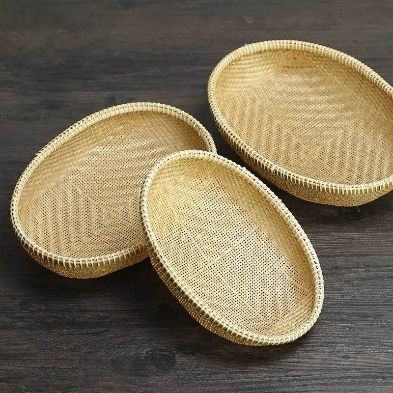 Hand-woven Bamboo Basket Fruit Bowl Home Crafts Bamboo Basket Steamed Bread Storage Baskets Kitchen Organizer