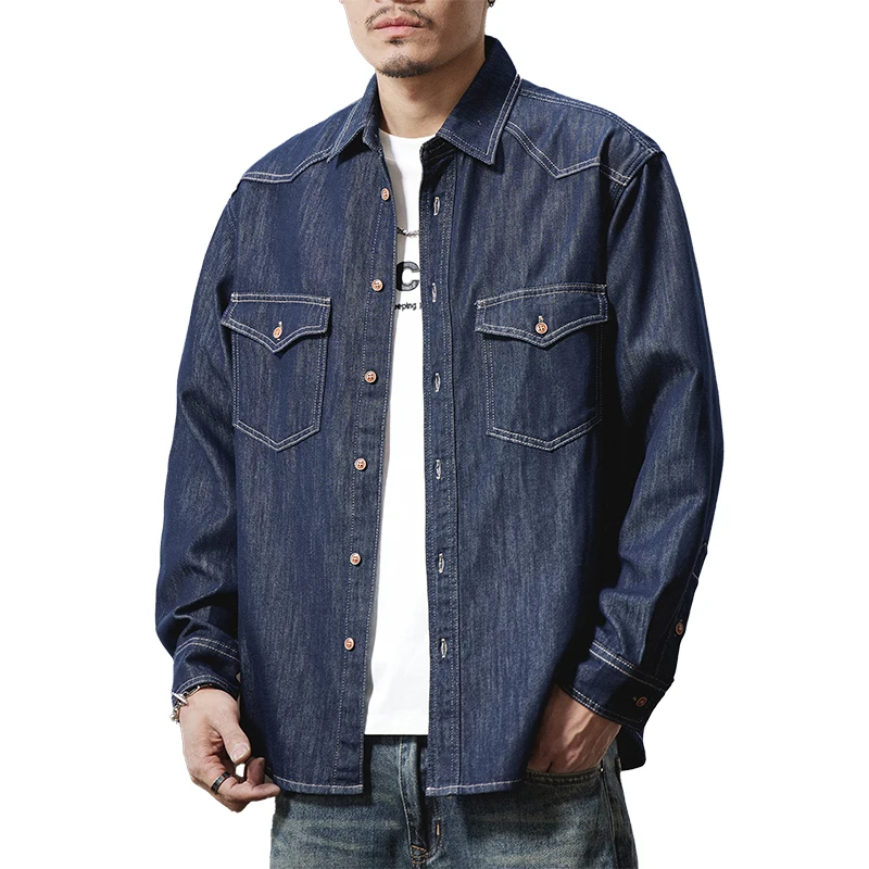 

7XL 6XL Рубашки больших размеров Мужская уличная одежда Модные свободные повседневные рубашки оверсайз с длинным рукавом Темно-синяя джинсовая рубашка Блузки Cityboy