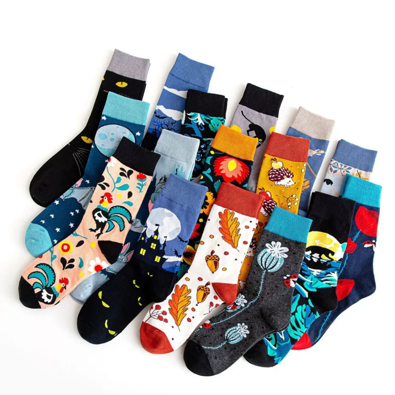 1pairs Happy Funny Cartoon Printing Cat Bat Panther Sock Creativity Skateboarding Classic Business Personalized New