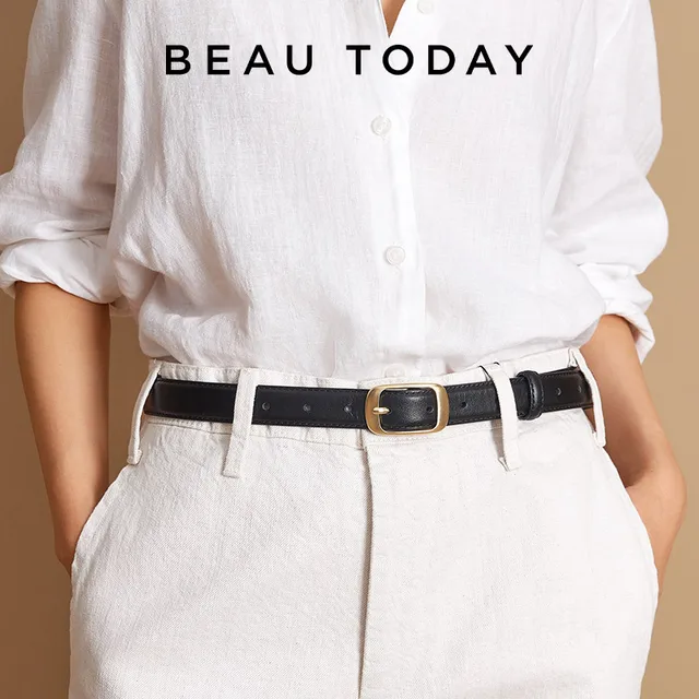 BEAUTODAY Casual markowy pasek damski prawdziwej skóry solidny projektant kwadratowa klamra dżinsy damskie skóra bydlęca akcesoria w talii 91106