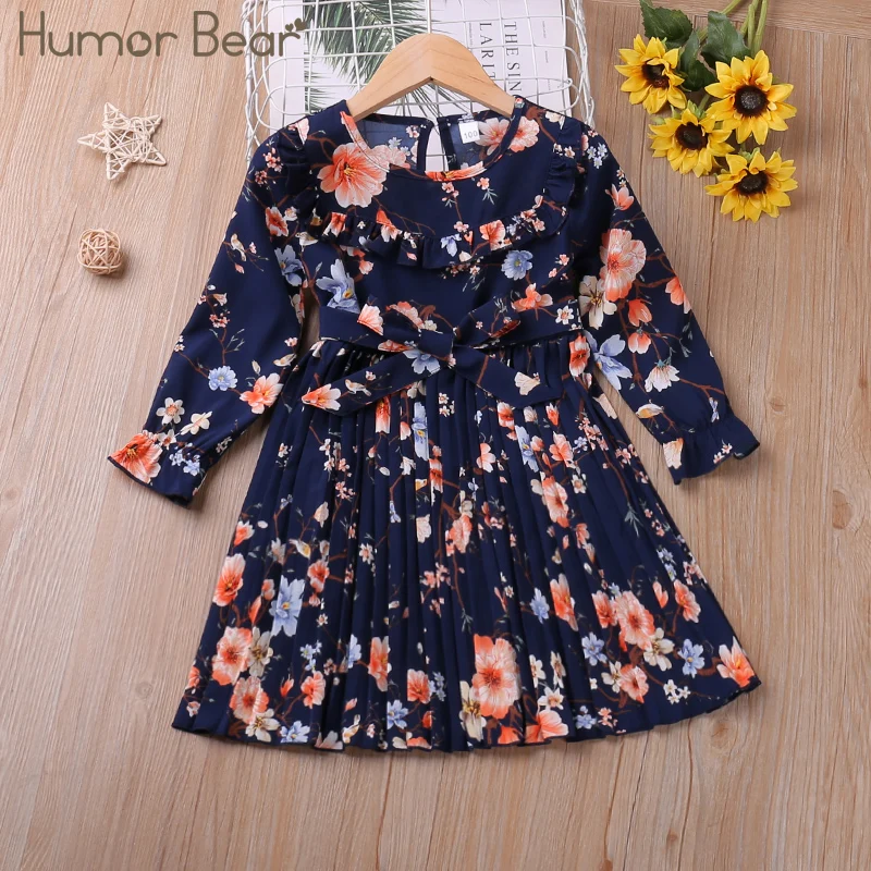 

Humor Bear Girls Dress New Long Sleeves Autumn Flower Printed Dress Sweet Children Clothes For 2-6 Years