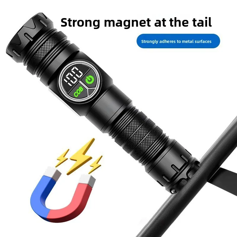 Linterna láser blanca de alta potencia con doble interruptor de nuevo estilo: fuente de luz doble, luz lateral, pantalla digital, magnético fuerte