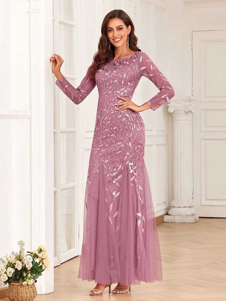 2024 heißer Verkauf Meerjungfrau Abendkleider Oansatz Volle Hülse Tüll Stickerei Lange Party Kleid Elegante Formale Kleid – Detail 7