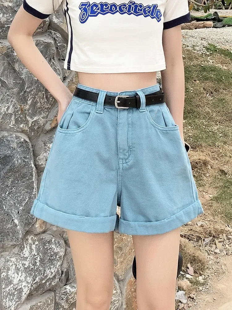 Green Shorts Feminina Summer Casual Loose Vintage  Jeans Shorts Women Streetwear High Waisted Wide Leg Denim Shorts