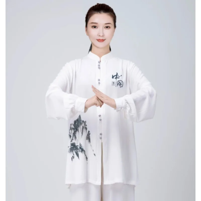 uniforme-kung-fu-imprime-vetements-d'arts-martiaux-tai-chi-blanc-longueur-moyenne-vetements-traditionnels-chinois-unisexes-d'ete