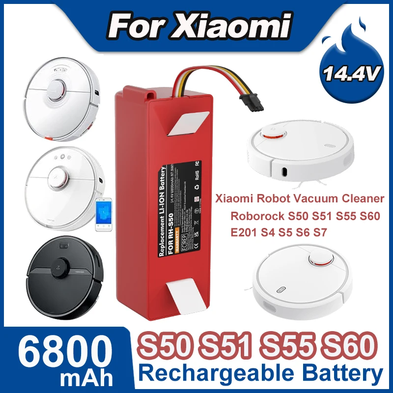Para Xiaomi Robot aspirador batería S50 6800mAh 14,4 V para Xiaomi S51 S52 S55 S60 S65 S50 S51 S5 MAX S6 batería de repuesto