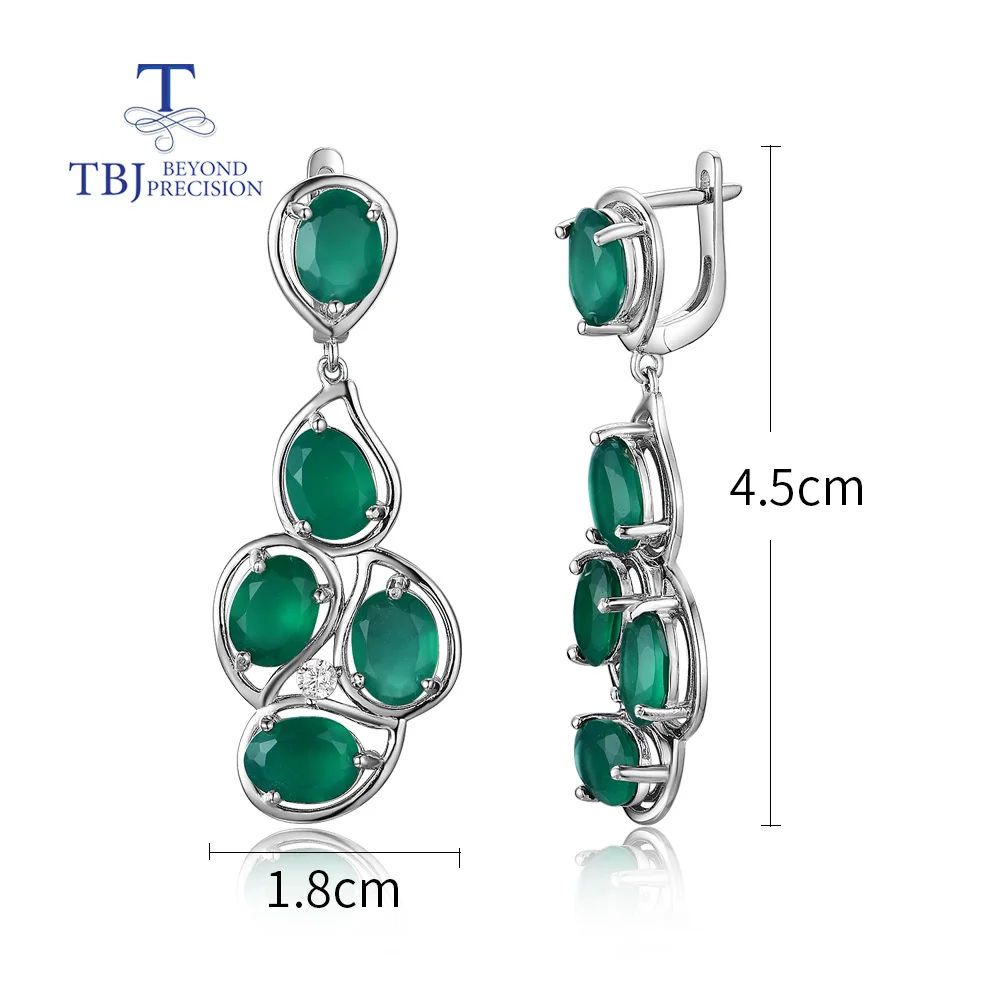 Big style green agate earrings natural gemstone 925 sterling silver simple design fine jewelry for girl tbj promotion