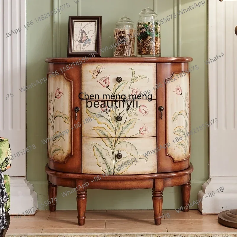 

X American Style Semicircle Home Entrance Cabinet Chinese Style Solid Wood Chest of Drawers Sideboard Retro Painted Complete Set