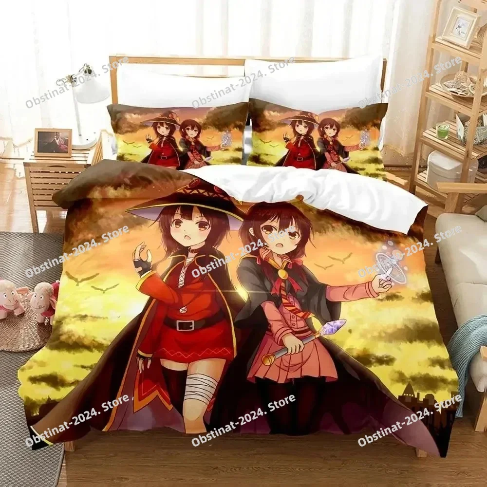 

3D Anime KonoSuba Printed Bed Set Duvet Cover Sheet Pillowcase Bed Soft Quilt Cover Full Queen King Size Boys Adult Bedding Set