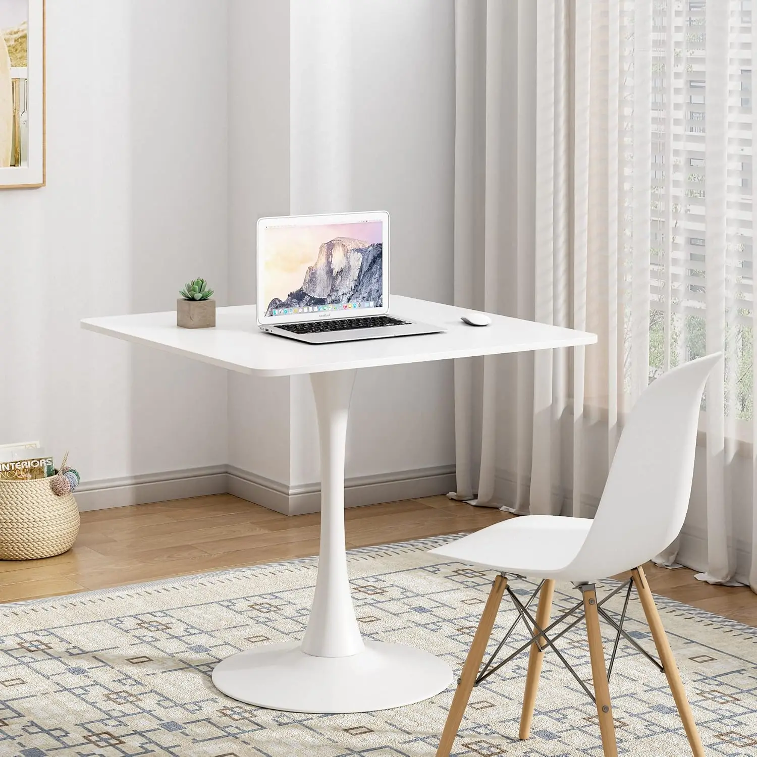

Jaxpety 31.5"" Modern Square Tulip Table White Dining Table Mid-Century Leisure Table With Pedestal Base For Living Room