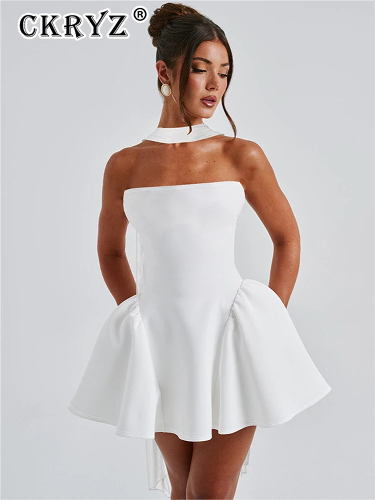 فستان نسائي صيفي أنيق للحفلات المسائية بدون أكمام بدون ظهر فستان قصير للنوادي ملابس عصرية جديدة للسيدات