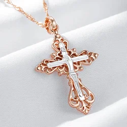 Wbmqda Classic Cross Pendant Necklace for Women Men 585 Rose Gold Silver Luxury Religion Jewelry Accessories