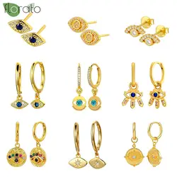 925 Sterling Silver Needle Vintage Gold Hoop Earrings for Women Fashion Evil Eye Pendant Earrings Trend Piercing Jewelry Gifts