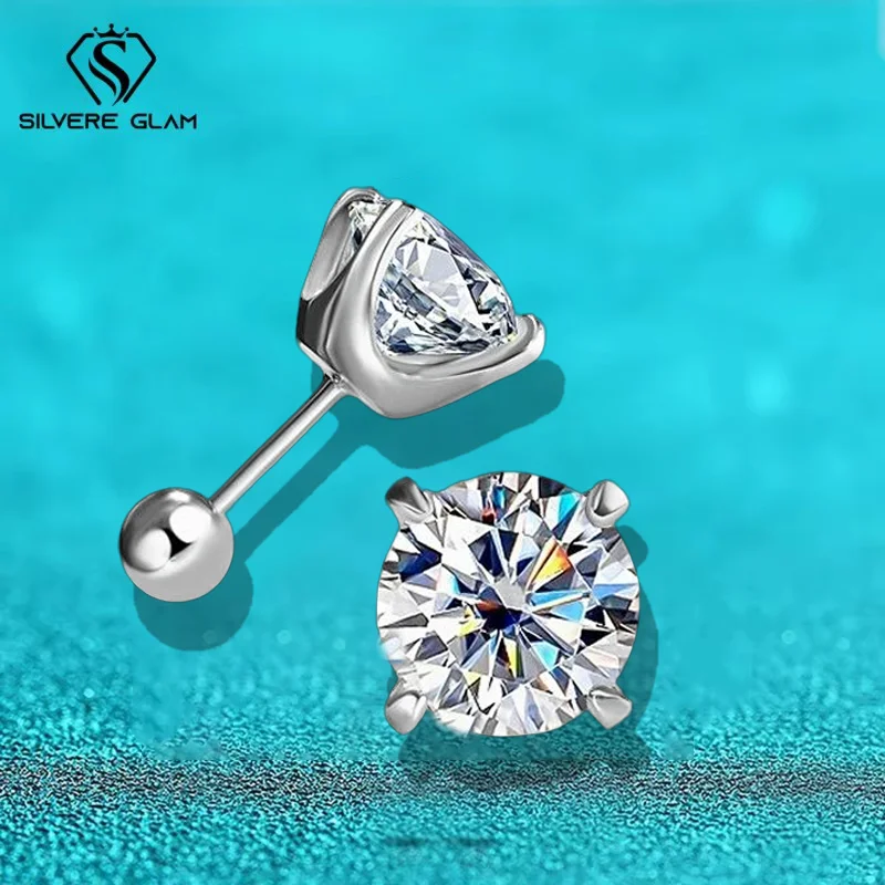 

TY 0.5CT 1CT 2CT GRA Certified Moissanite Stud Earrings for Women Sparkling D Color Lab Diamond 925 Sterling Silver Jewelry