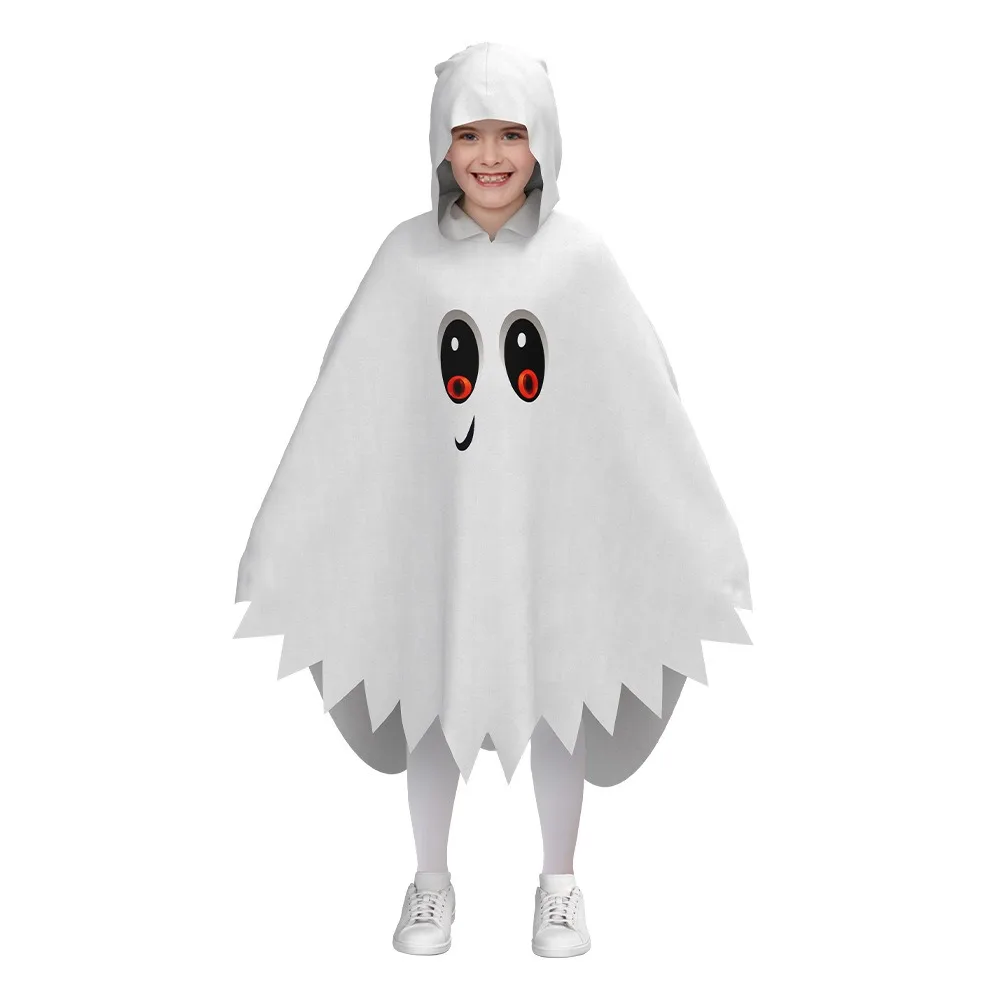 

Glowing Halloween Kids Cosplay Cloak Clothing Prop White Black Party Dress Up Fun Interaction Loose Ghost Face Cloak Shawl Gift