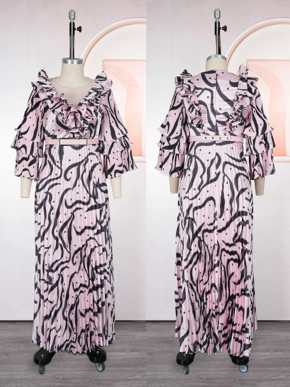 Elegant Women Long Dresses African Ankara Dashiki Print Pleated Maxi Dress Wedding Birthday Party Evening Gown Ladies Clothing