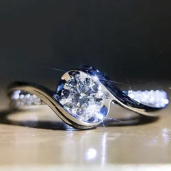 Elegant silver plated zircon ring alloy engagement wedding jewelry