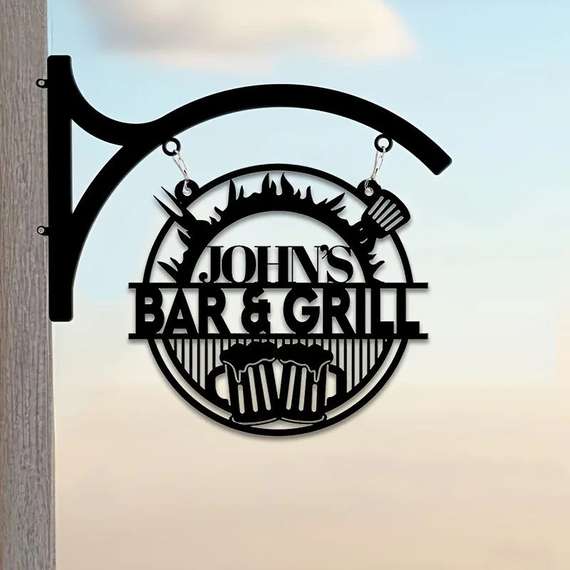Customizable Wrought Iron Signs - Personalized Text, Outdoor Barbecue Restaurant Decor, Durable Wall-Mounted Barbecue Signs, Res