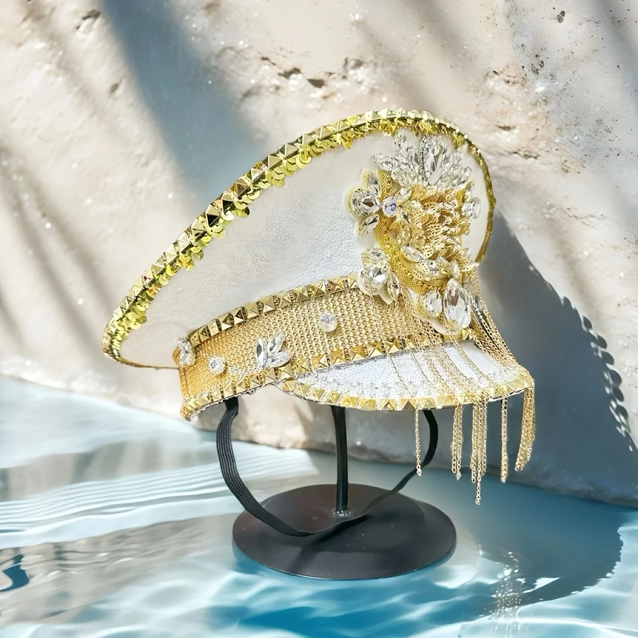 قبعة زي مهرجان الموسيقى HongLuan، قبعات الكابتن حجر الراين للمرأة الكرنفال، إكسسوارات نسائية تنكرية