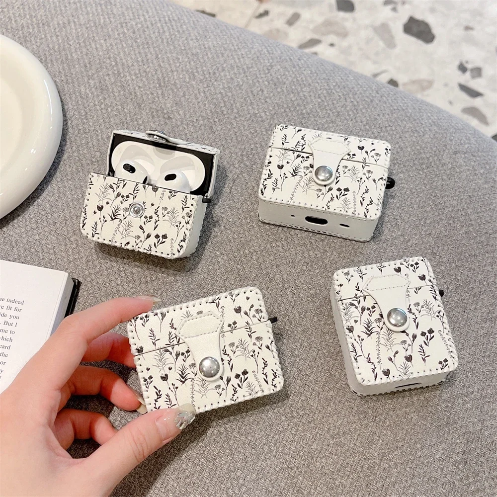 New White Flower Pattern New Earphone Case For Airpods Pro 2 Clamshell Button Soft Leather Protective Cover For Airpods 1 2 3