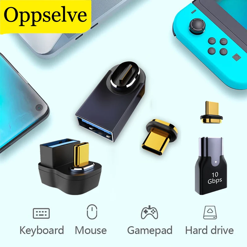 OTG USB Type-C Magnetic Adapter Fast Charging Magnet Converter 90 Degree Right Angle Elbow U Charger Flash Disk Mouse Extender