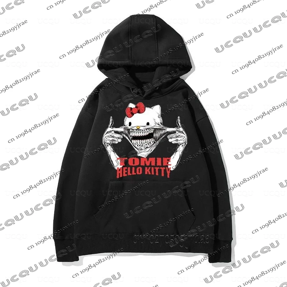 كارتون مرحبا كيتي تومي كاواكامي هوديس القطن طباعة سانريو تومي جونجي إيتو البلوز للنساء الرجال فضفاض المتضخم Y2K القمم