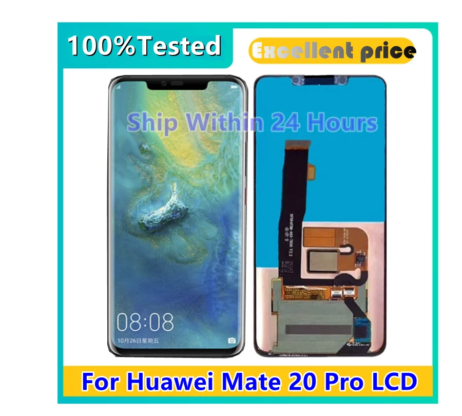 Tested AMOLED TFT LCD For Huawei Mate 20 Pro LYA-L09,L29,AL00 LCD Display Touch Screen Digitizer Assembly Replacement with Frame