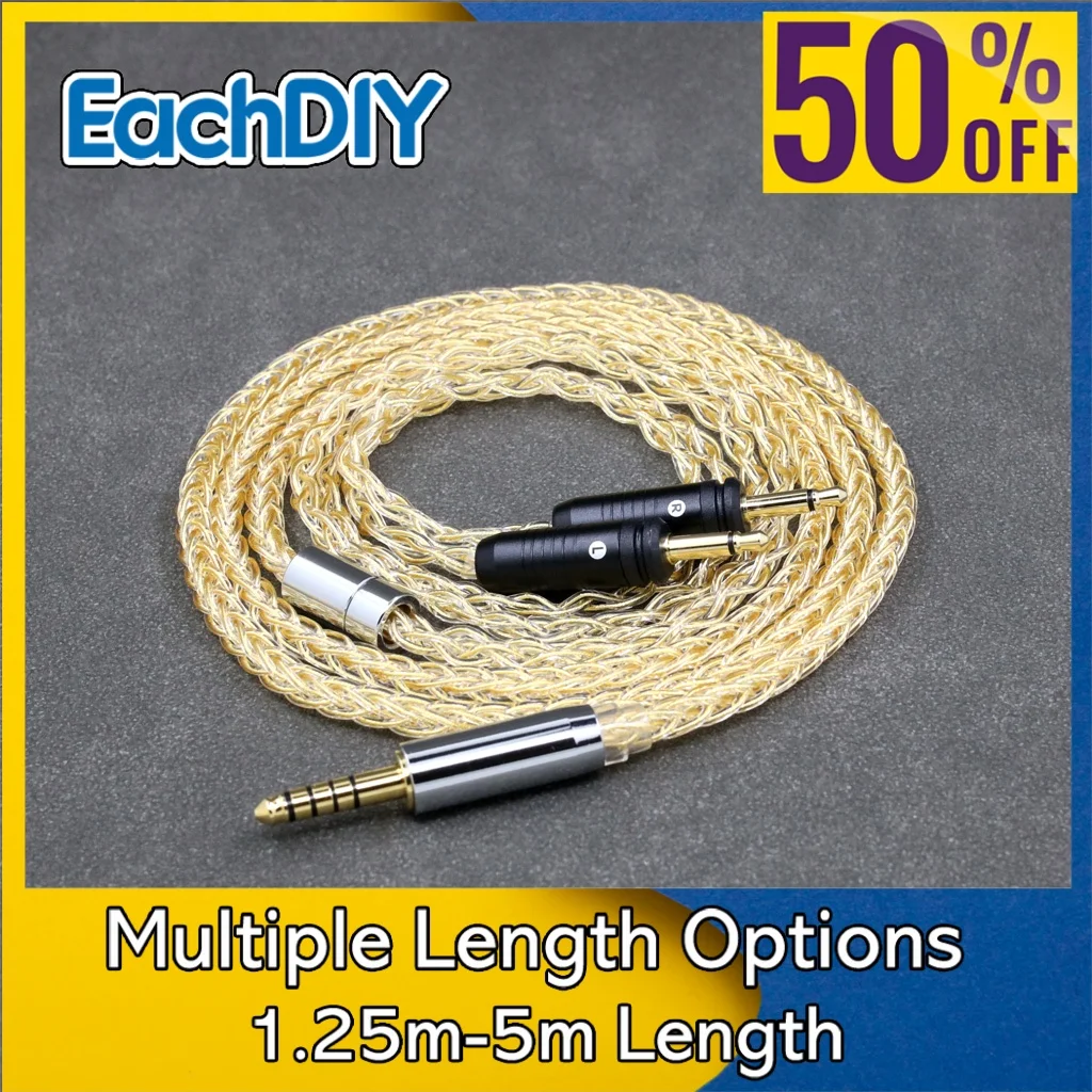 

8 Core 99% 7n Pure Silver 24k Gold Plated Earphone Cable For Focal Clear Elear Elex Elegia Stellia Dual 3.5mm pin LN008431