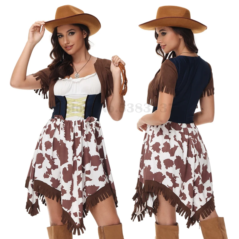 

Woman Wild West Fancy Cowgirl Outfits Adult Cowboy Cosplay Costumes Vintage Fantasia Party Purim Clothes Halloween Dress Up