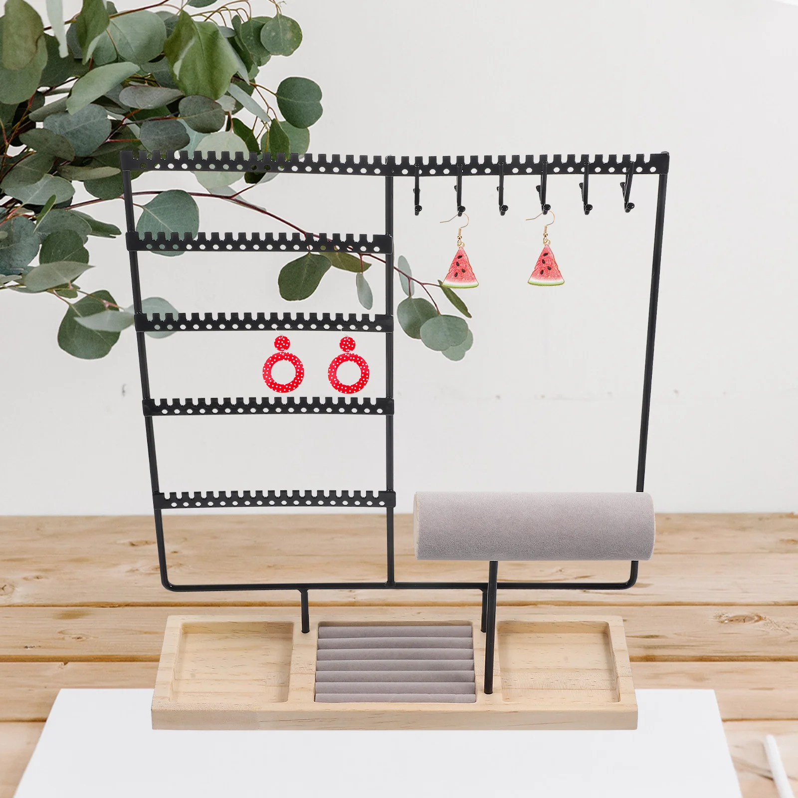 

Jewelry Display Stand Large Capacity Iron Multi Layer Necklace Earring Ring Holder Organizer Black Home Storage