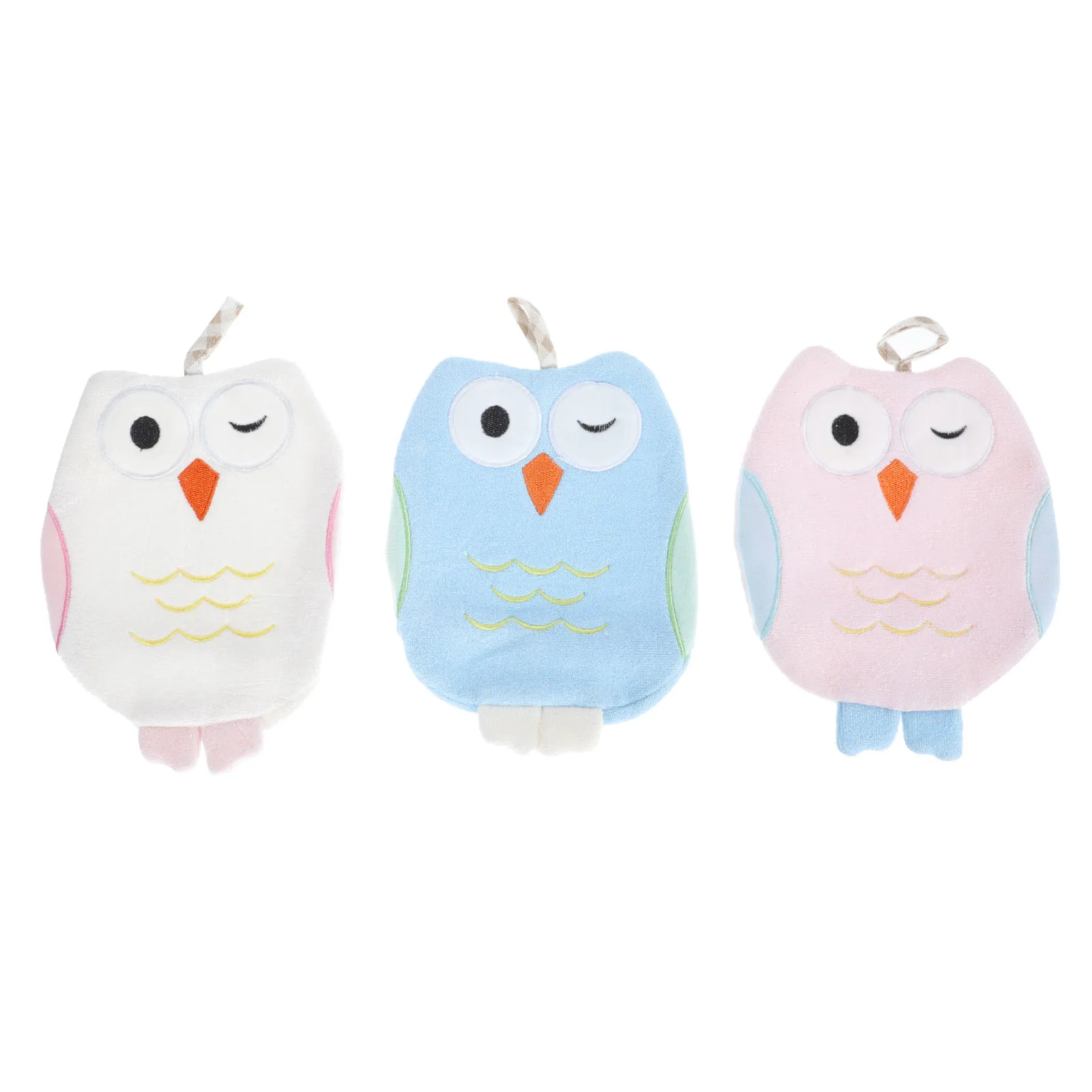 

3Pcs Bamboo Fiber Exfoliating Bath Gloves Owl Design Soft Supple Foam Generating Shower Scrubbers for Travel Camping Body