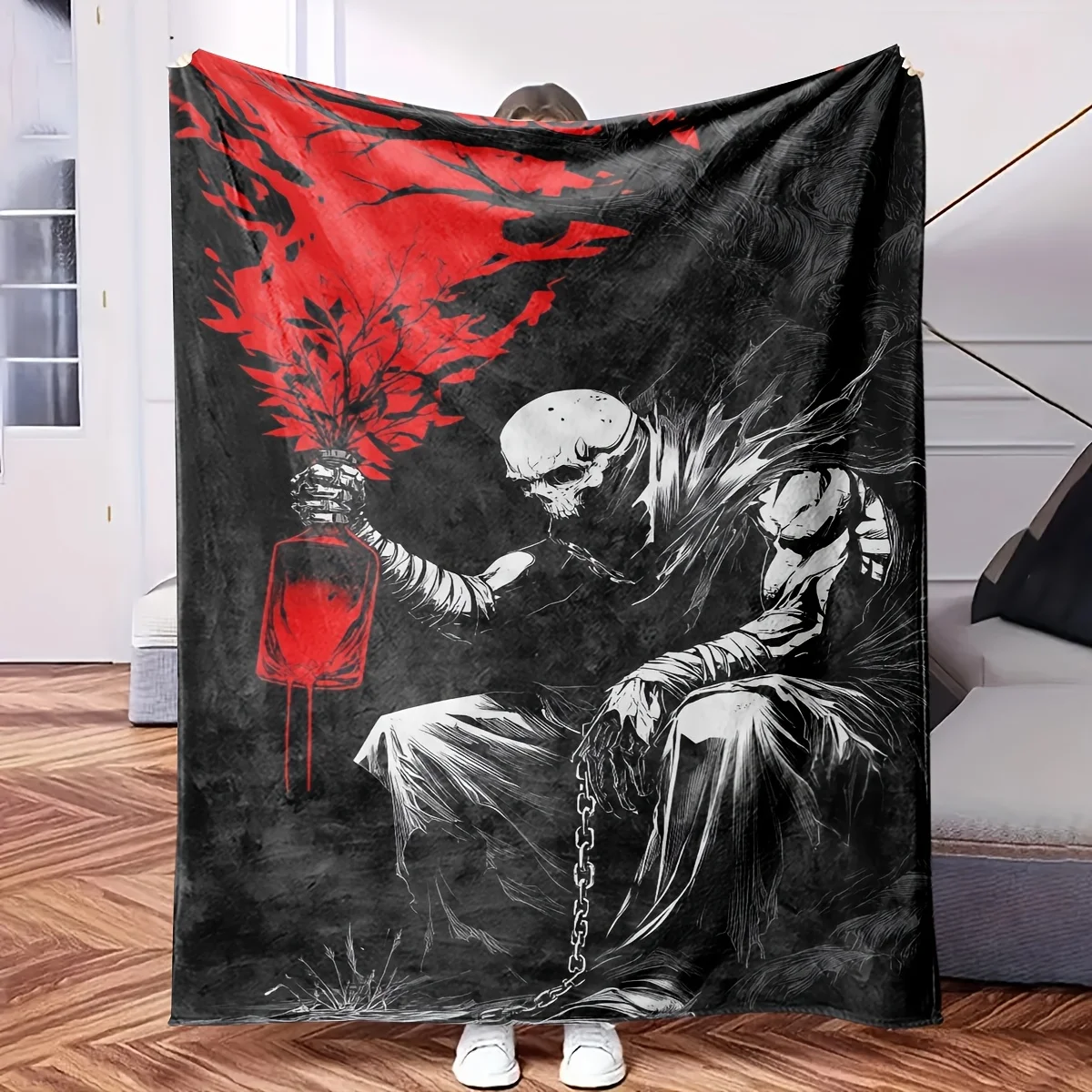 Large Horror Skeleton Gothic Halloween Blanket Throw 150x230cm Grunge Rock Art Scary Cosy Winter Decor