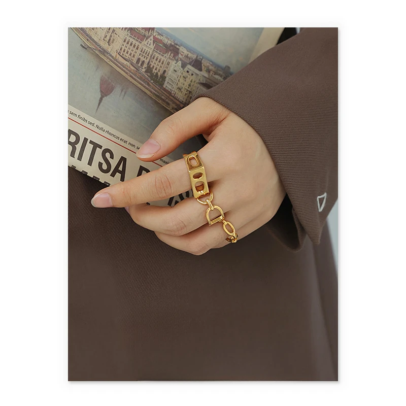 

Gold hollow geometric ins style personality European and American open jewelry ring for women and men