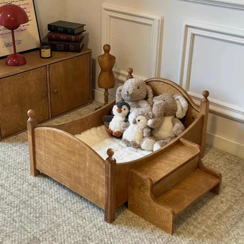 Pet bed | Original retro wooden cat and dog bed with steps to protect the large space of joints