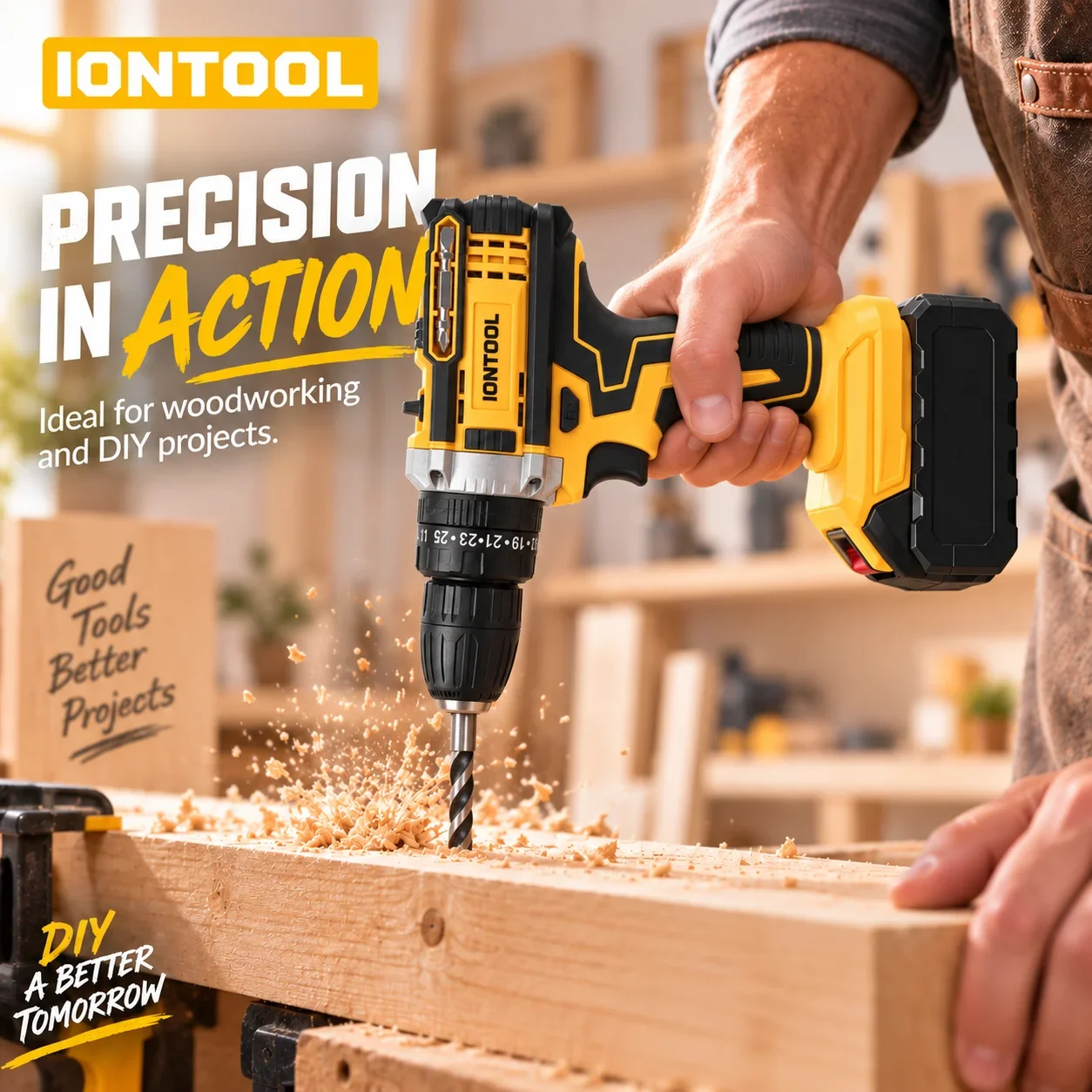 IONTOOL Yellow Cordless Handheld Drill For Deck Screw Driving Fence Building Playhouse Assembly and Screwdriving