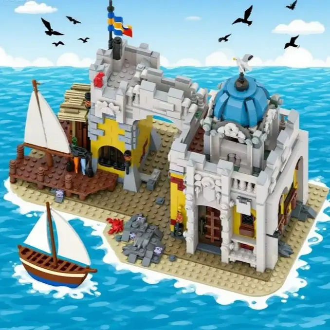 MOC – blocs de construction de prison militaire médiéval, scène de rue médiévale, modèle d'architecture, jouet créatif à assembler soi-même, cadeau de noël