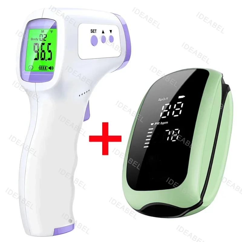 LCD Forehead Infrared Electronic Forehead Temperature Gun Medical Precision Detector Household Pulse Oximeter USB Rechargeale