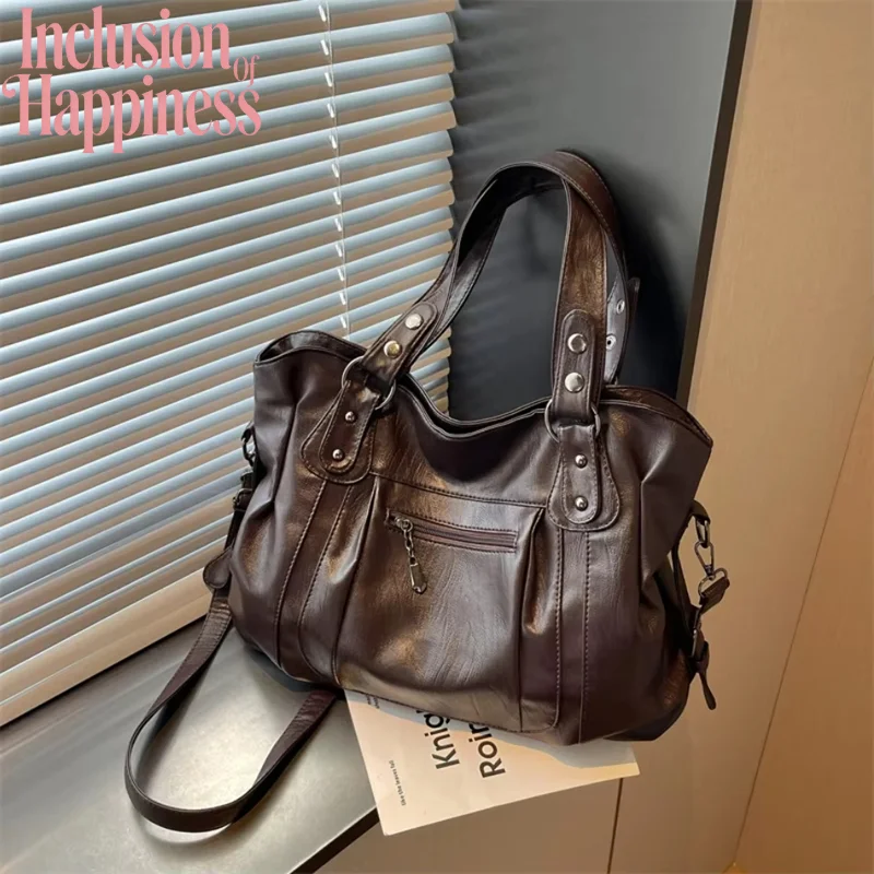 Women Vintage Soft Leather Tote Bag Large Capacity Handbag Designer Retro Casual Shoulder Crossbody Bags for Daily Work Commuter
