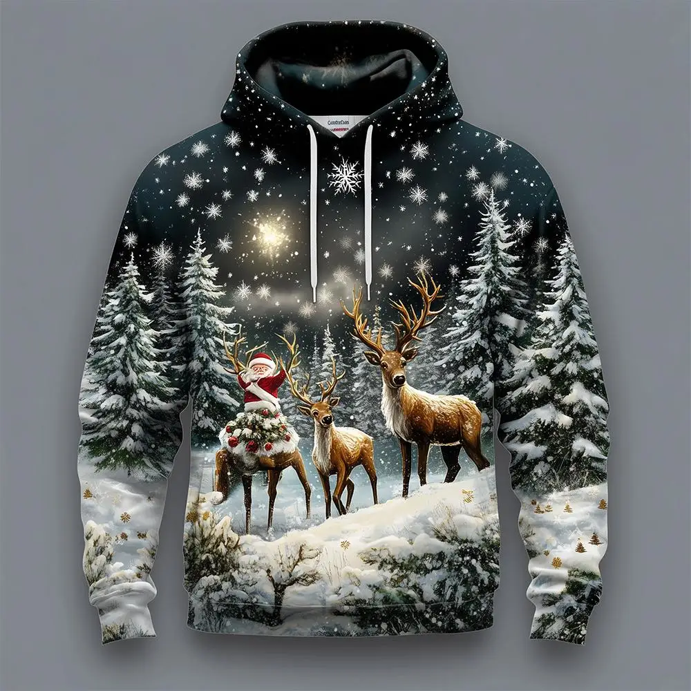 

Santa Claus Reindeer 3D Printed Hoodie Men's And Women's Autumn And Winter Fashion Casual Pullover Christmas Holiday Party Top