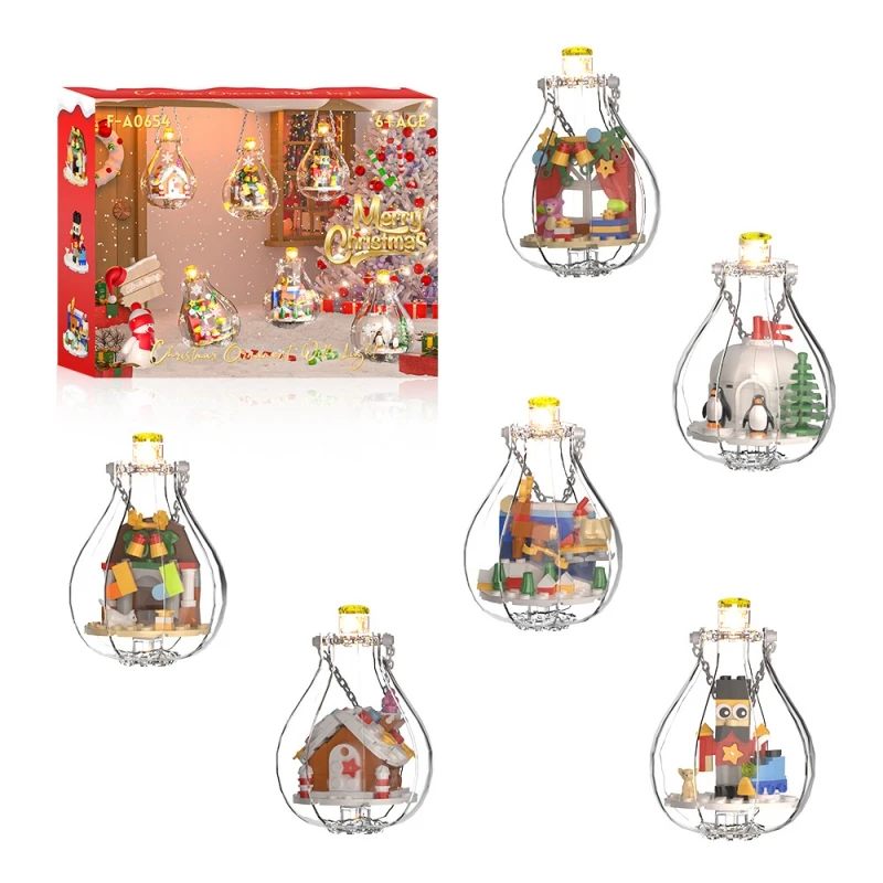 

MOC Christmas Light Model Building Blocks Santa Claus Gingerbread House Penguin Decorative Light Brick Toy New Year Gift