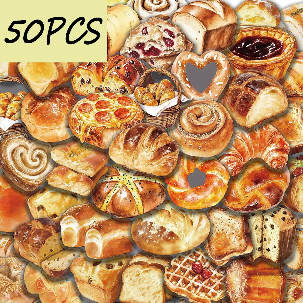 50pcs baking bread series stickers, suitable for decorating hand books, water bottles, suitcases, waterproof PET stickers