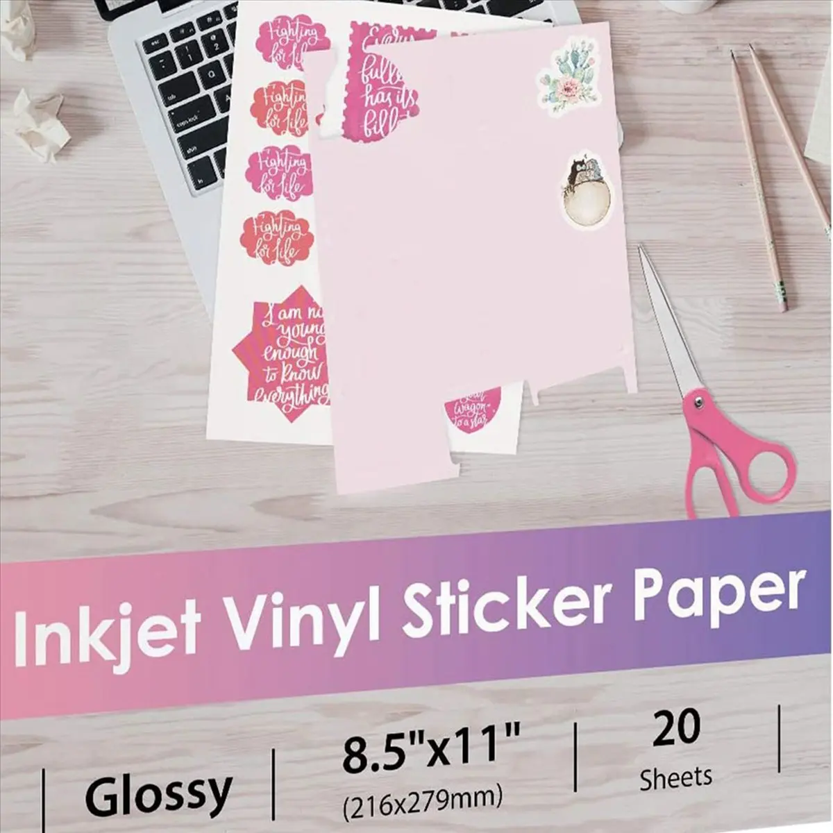 *CLOS 48 Sheets Vinyl Sticker Paper for Inkjet Printer - Printable Glossy Sticker Paper and Holographic Laminate Sheets