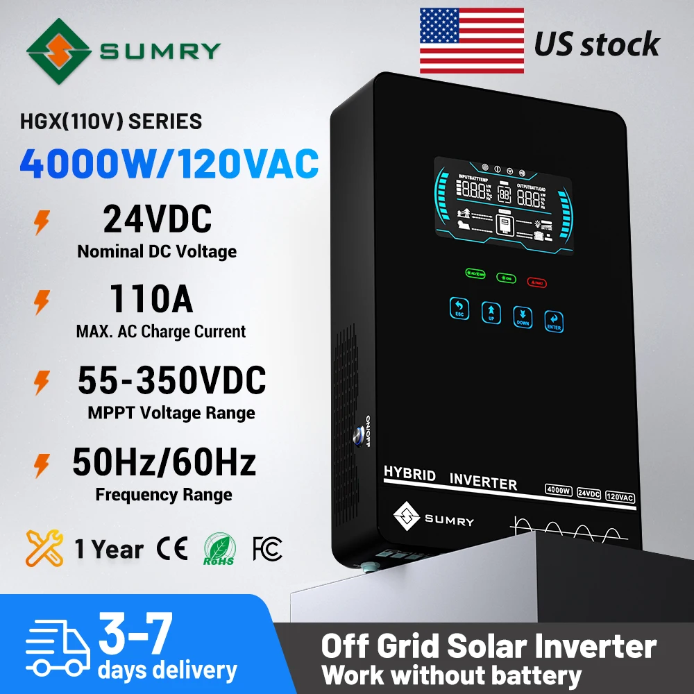 Sumry 4KW 120V Off Grid Solar Inverter 24V 140A 5600W MPPT Ladegerät Reine Sinus Welle Hause wechselrichter 6,25 Zoll LCD Display