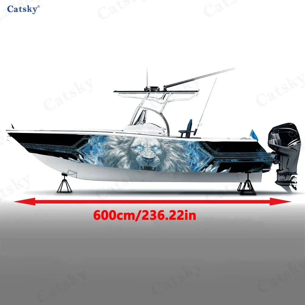Ice Crystal White Tiger Boat Stickers, PVC Waterproof Durable Vinyl Wrap Decals for Fishing Boats, Durable and Stylish Design