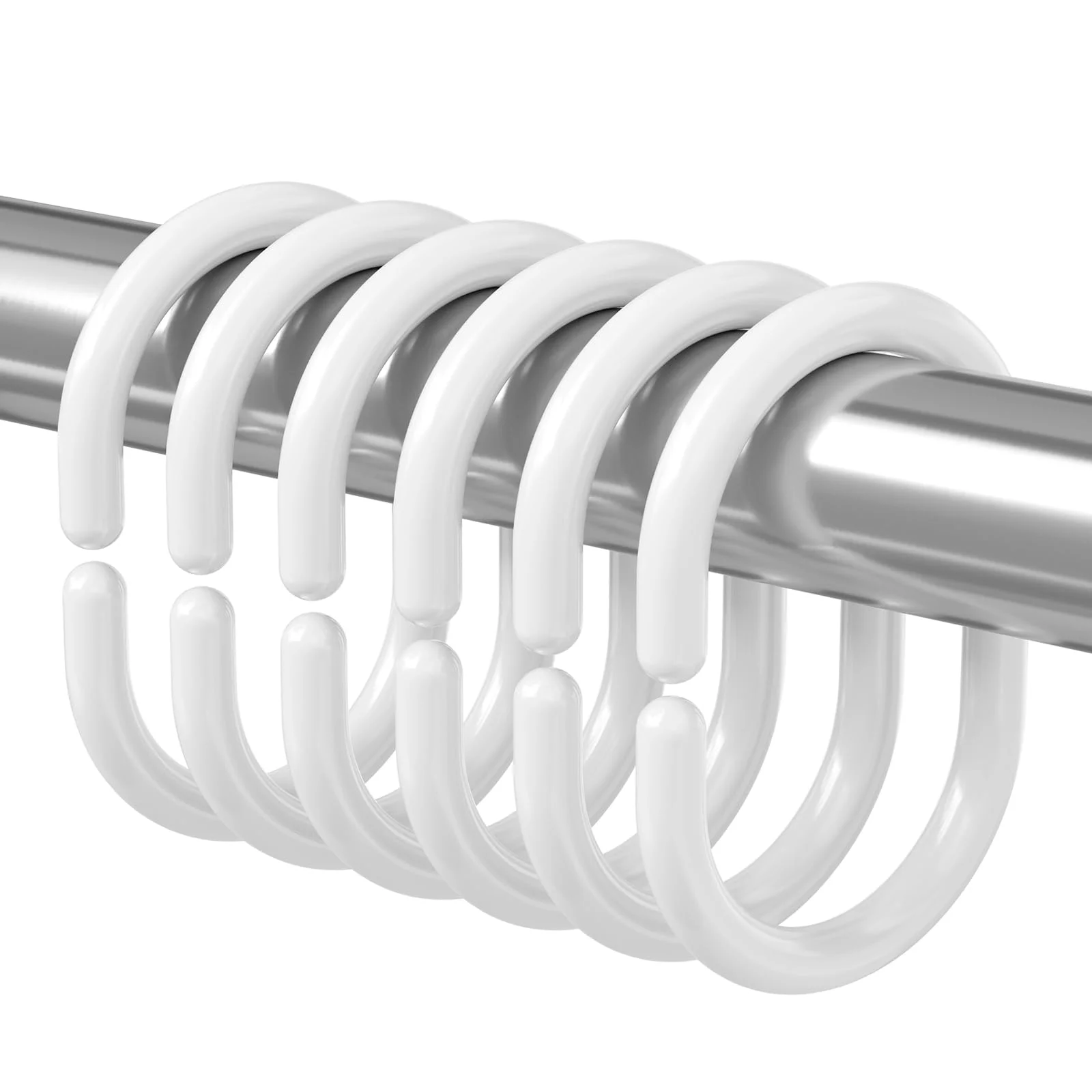 24 Pack Plastic Shower Curtain Hooks, C Shaped White Shower Curtain Rings Rust Proof, Anti-Drop Shower Curtain Hangers
