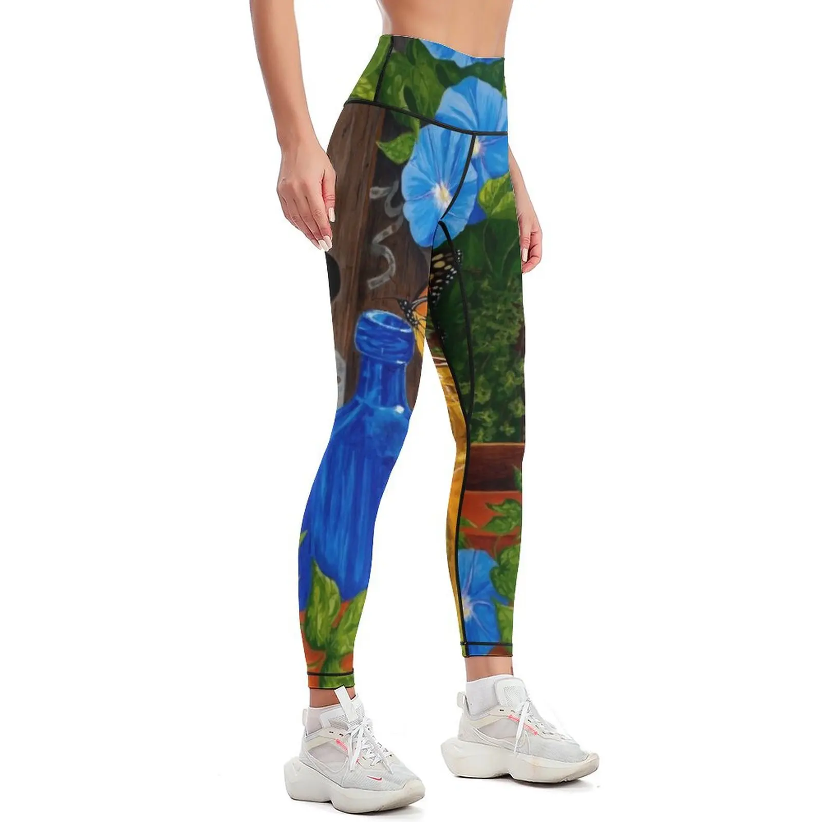 Morning Glory and Sunflower Summer Leggings Women's tights Golf wear Womens Leggings