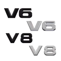 3D Metal Black Chrome Logo V6 V8 Emblem Car Fender Badge Trunk Decal Car Stikcer Accessories
