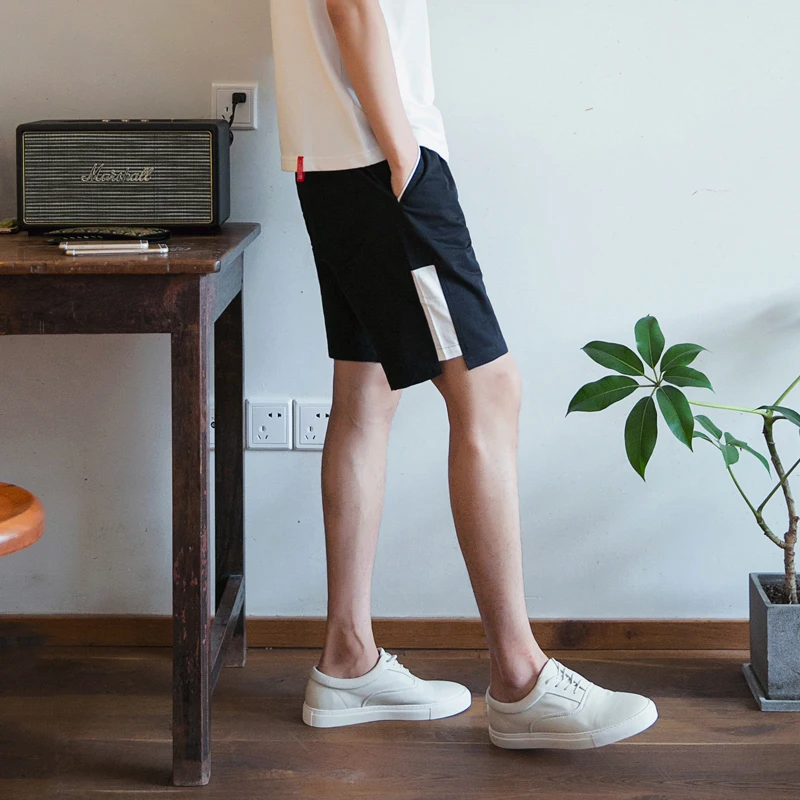 

Модные мужские повседневные универсальные спортивные пляжные шорты-бриджи в японском и корейском стиле, свободного кроя, из хлопка, с цветными вставками