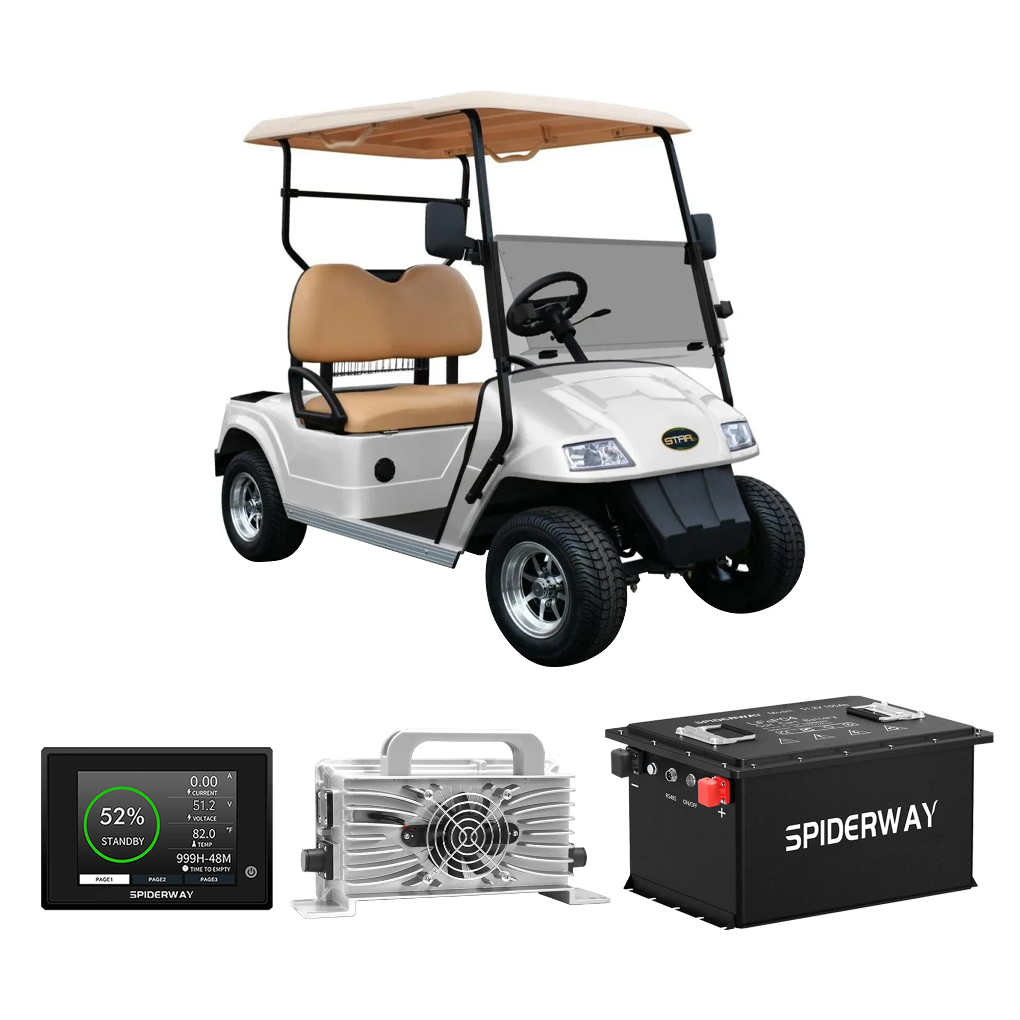 72V 105Ah Golf Cart Lithium Battery,Built-in 200A BMS,with Touch Monitor & Mobile APP,6000+ Deep Cycles 14.7kW LiFePO4 Battery