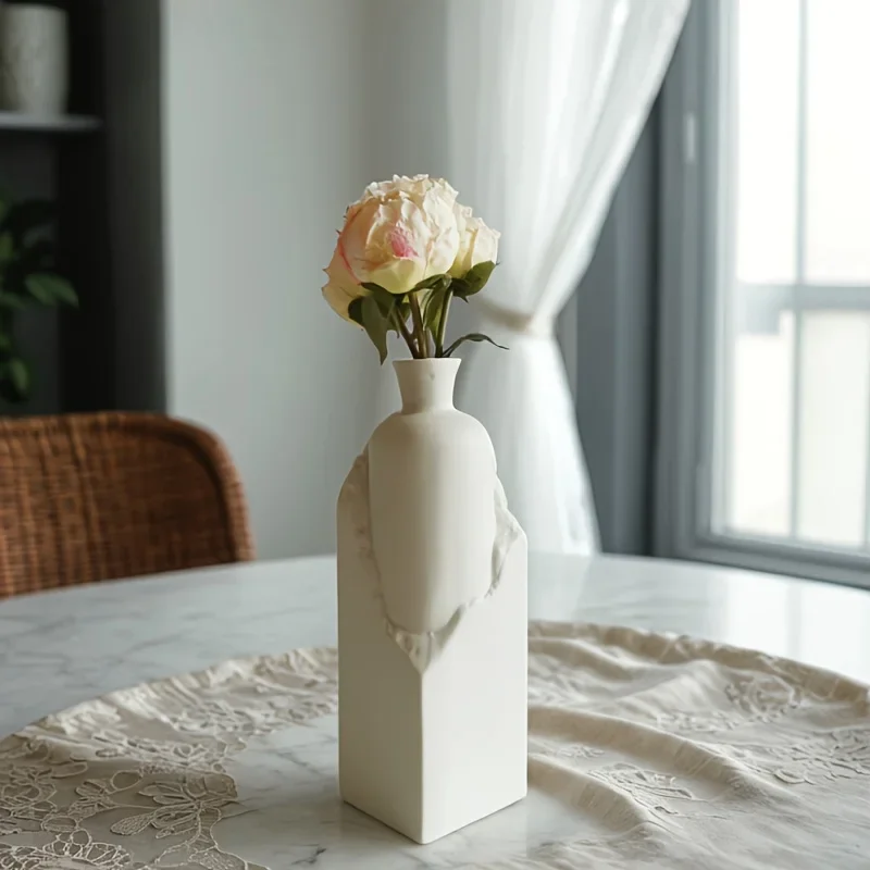 Creative White Embossed Ceramic Vase All-Season Use for Living Room Home Decor, Exhibition Room Display, Party Decor